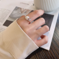 wholesale S925 Silver Trendy Geometric Korean Style Ins Aesthetic Small Pearl Unique Design Adjustable Opening Ring-0-3