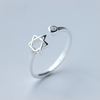 wholesale S925 Sterling Silver Fashion Hexagram Open Ring for Women, Sweet Star Tail Ring Gift J0733-s925 silver ring Adjustable opening