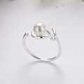 wholesale S925 Silver Trendy Geometric Korean Style Ins Aesthetic Small Pearl Unique Design Adjustable Opening Ring-0-0