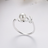 wholesale S925 Silver Trendy Geometric Korean Style Ins Aesthetic Small Pearl Unique Design Adjustable Opening Ring-YFJ1182/approx. 2.1g Adjustable opening