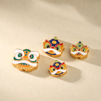 wholesale S925 Gold-Plated Awakening Lion Auspicious Beast Through-Hole Spacer Beads Loose Beads Back Cloud Bracelet Necklace Handicraft DIY Accessories-Lion through hole