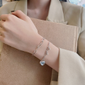 wholesale S925 Sterling Silver Trendy Double Layer Beaded Heart Bracelet Ins Korean Style Design Sense Best Friend Gift Jewelry-0-3