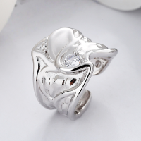wholesale S925 Sterling Silver Korean Style Ins Minimalist Irregular Geometric Wrinkle Texture Simple Open Ring-DJ1185/approx. 11.6g &gt; opening adjustable