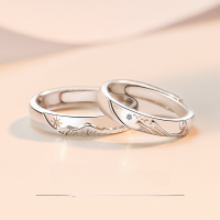 wholesale S925 Sterling Silver New Ocean and Mountain Vow Couple's Rings, Open Adjustable Unisex Matching Pair, Engraved, Niche Wholesale-Sea Vow Women's Ring 925 Silver