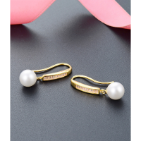 wholesale S925 Sterling Silver Pearl Earrings for Women, European and American Style Diamond-Studded Short Hook Earrings, Light Luxury Jewelry for Cross-Border Wholesale-Gold 925 silver