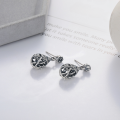 wholesale S925 sterling silver vintage ethnic-style distressed craft lotus seed pod hollow-out design earrings-0-1