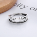 wholesale S925 Sterling Silver Trendy Street Style Double-Layer Hollow Roman Numeral T Accent Open Ring-0-1