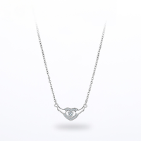 wholesale S925 Silver Cross-Border Fashion Heart Pendant with Crystal Inlay and Hollow Design, Choker Chain, Korean Style Sweet Chic Necklace, New Arrival-Platinum necklace set S925 silver
