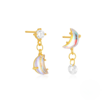 wholesale S925 Sterling Silver Ultra-sparkly Zircon-accented Moonstone Luxury Earrings, Popular 8-pointed Star Teardrop Classic Studs-Gold#1 925 Silver
