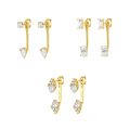wholesale S925 Sterling Silver With Zircon Jacket Double Stud Earrings,-0-0
