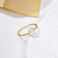 wholesale Electro-plated K gold, natural moonstone, sterling silver, versatile ring wholesale manufacturer sources for Japanese light luxury jewelry-Moonstone + White Zirconium Women's Ring No. 15