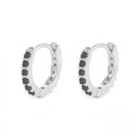 wholesale S925 Sterling Silver With Colorful Zircons Classic Hoop Earrings,-Platinum-Black Diamond