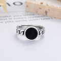wholesale S925 Sterling Silver Retro Internet Celebrity Minimalist Style Chain Design Black Onyx Ring Fashion Trend Index Finger Ring-0-1
