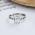 wholesale S925 Sterling Silver European and American Minimalist Letter Hollow-Out Interlocking Hip-Hop Style Personalized Street Open Ring for Women-0-1