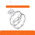 wholesale 925 Sterling Silver Moissanite Two-Piece Set Oval Ring for Women, Smooth Minimalist Stackable Style Bestseller-0-0