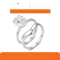 wholesale 925 Sterling Silver Moissanite Two-Piece Set Oval Ring for Women, Smooth Minimalist Stackable Style Bestseller-White gold 4.5 carats (with certificate)  6 US