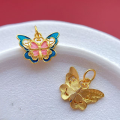 wholesale S925 ancient method gold-plated silver fittings with natural jadeite butterfly spacer beads and enamel butterfly pendant for DIY bracelet charm-0-5