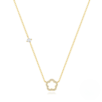 wholesale 925 Sterling Silver New Ins Exquisite Five-petal Flower Hollow-out Zircon-inlaid Super Sparkly Choker Necklace Korean Version Niche High-end Feel-Gold 925 silver