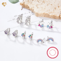 wholesale S925 silver cross-border hot-selling children's stud earrings, small and exquisite luxury colorful zircon earrings, factory direct-0-0