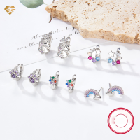 wholesale S925 silver cross-border hot-selling children's stud earrings, small and exquisite luxury colorful zircon earrings, factory direct-Colorful zirconium flower earrings 925 silver