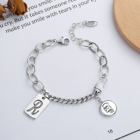 wholesale S925 Sterling Silver Hip-Hop Style Patchwork Letter Pendant Smiley Double-Sided Simpsons Cartoon Print Bracelet-YS091/approx. 13.38g>925 silver