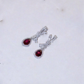 wholesale [Metal Material First] 925 Silver Gold Plated Lab-Cultured Pigeon Blood Red Ruby Stud Earrings for Women, Hot Sale on Douyin Kuaishou Live-0-2