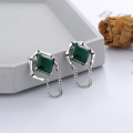 wholesale S925 Sterling Silver Retro Emerald-Cut Zircon Bamboo Knot Frame Design Chain Tassel Earrings for Women-0-2