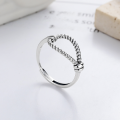 wholesale S925 silver vintage distressed geometric twisted rope creative niche trendy unique design open ring-0-1