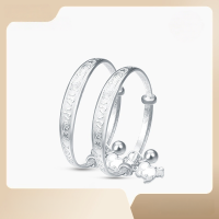 wholesale Metal material S999 sterling silver zodiac rat bracelet for birth year with bell, push-pull baby infant bracelet, full moon silver bangle wholesale-003461-999 silver children's bracelet pair 999 silver