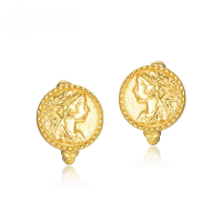 wholesale S925 Silver Plated 10K Gold Japanese Light Luxury Goddess Relief Ear Climber Earring, Trendy and Unique Small Design Ear Accessory-10K gold + swimming paint  925 silver