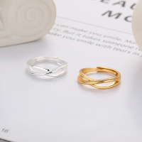 wholesale S925 Sterling Silver Fashion Korean Cross Geometric Design Simple and Unique Internet-Famous Versatile Open Ring-1400QJ bright silver/approx. 2.7g Adjustable opening