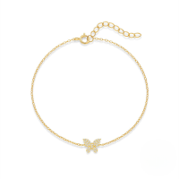 wholesale 925 Sterling Silver New Fun Butterfly Zircon Accent Versatile Ankle Chainins-Gold 925 silver
