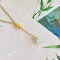 wholesale 925 silver gold-plated round bead bamboo leaf jade necklace with certificate, inlaid with antique-style Hetian jade pendant-0-1