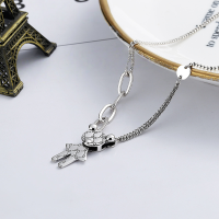 wholesale S925 Sterling Silver Retro Korean-style Letter Print Cute Little Girl with a Bun Hairstyle Pendant Creative Necklace-YFL276/approx. 10.3g>925 silver