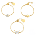wholesale S925 Sterling Silver Adjustable Star-shaped Butterfly Chain Ring With Crystal Accents-0-0