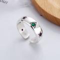 wholesale S925 Sterling Silver European and American Cross-Border Geometric Pattern Zircon Inlaid Creative and Personalized Trendy and Versatile Open Ring-0-0