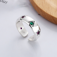 wholesale S925 Sterling Silver European and American Cross-Border Geometric Pattern Zircon Inlaid Creative and Personalized Trendy and Versatile Open Ring-YFJ525/approx. 6.6g 925 silver