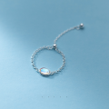 wholesale S925 Silver Oval Synthetic Moonstone Chain Adjustable Pull Ring Minimalist INS Style Jewelry J9018-0-1