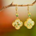 wholesale Vintage-inspired new Chinese style enamel and Hetian jade earrings, Hanfu and Qipao classical jade ear accessories for women-0-0