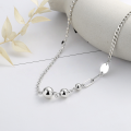 wholesale S925 Sterling Silver Korean-style Floral Beaded Round Bead Chain with Geometric Pendant Versatile Collarbone Necklace-0-1