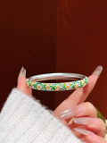 wholesale 999 Sterling Silver Antique Sand Enamel Floral Bamboo Bangle, New Retro Style Mother's Bracelet Gift-0-9