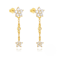 wholesale S925 Sterling Silver Exquisite Flower Tassel Chain Earrings With Korean-style Small Zircon And Pearl Accents-Gold#2 925 Silver