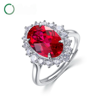 wholesale S925 Sterling Silver Gold Plated Bold and Exaggerated Cultured Ruby Ring in European and American Style, Light Luxury High-End Sense for Wholesale-Cultivating Ruby Adjustable opening