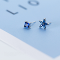 wholesale S925 Sterling Silver Floral Earrings Korean Style Sweet Blue Diamond Asymmetric Five-Petal Flower Ear Accessories E8018-0-1