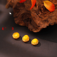 wholesale S925 Gold-Plated Silver with Amber Through-Hole Bead Spacer Bracelet Necklace DIY Jewelry Accessories-Beeswax Back Cloud