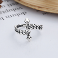 wholesale S925 Sterling Silver Retro Vintage Style Chain Link Irregular Bar Geometric Adjustable Ring Unisex-YFJ353/approx. 2.6g Adjustable opening