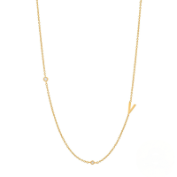 wholesale S925 Sterling Silver Zircon-studded Letter Women's Choker Necklace, Ins Minimalist 26-letter Design-Gold-V 925 silver