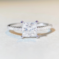 wholesale 925 Silver Square Moissanite Ring for Women, 6X6 Four-Prong Solitaire Moissanite Ring, Cross-Border Live Streaming Best-Seller, Wholesale-0-0