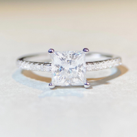 wholesale 925 Silver Square Moissanite Ring for Women, 6X6 Four-Prong Solitaire Moissanite Ring, Cross-Border Live Streaming Best-Seller, Wholesale-MS034-1.2 carats (Moissanite) >5