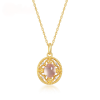 wholesale S925 Sterling Silver New Light Luxury Vintage Natural Rose Quartz Pendant Collarbone Chain Niche Original Design Women's Wholesale-10K gold + swimming paint (pendant does not include chain)  925 silver